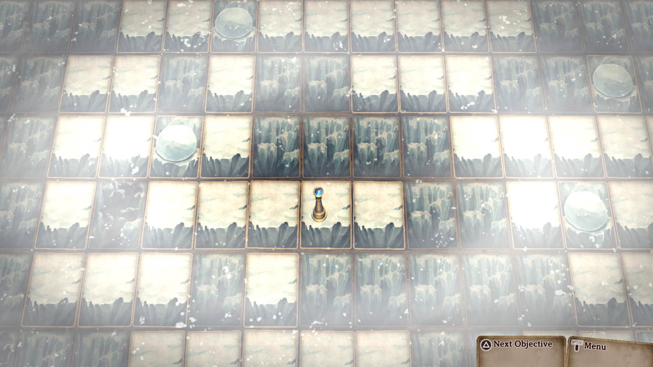 Top down view showing card backs in a snow setting and the player avatar. All cards are face down.