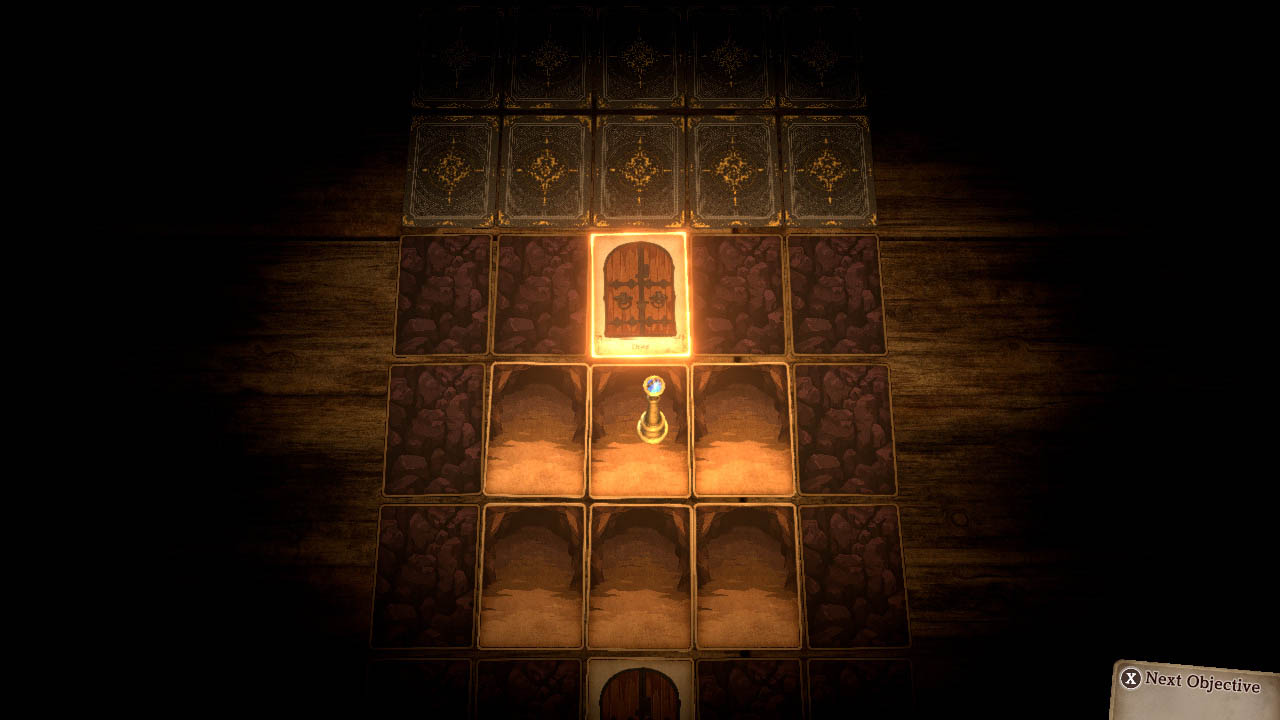 Token standing at a doorway in a dungeon made of cards