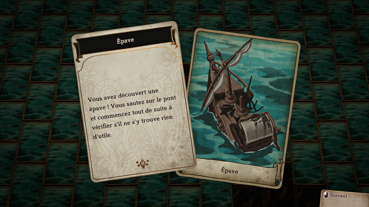 Capture d'écran de gameplay présentant une carte avec du texte, et une carte d'un lieu d'un naufrage à droite