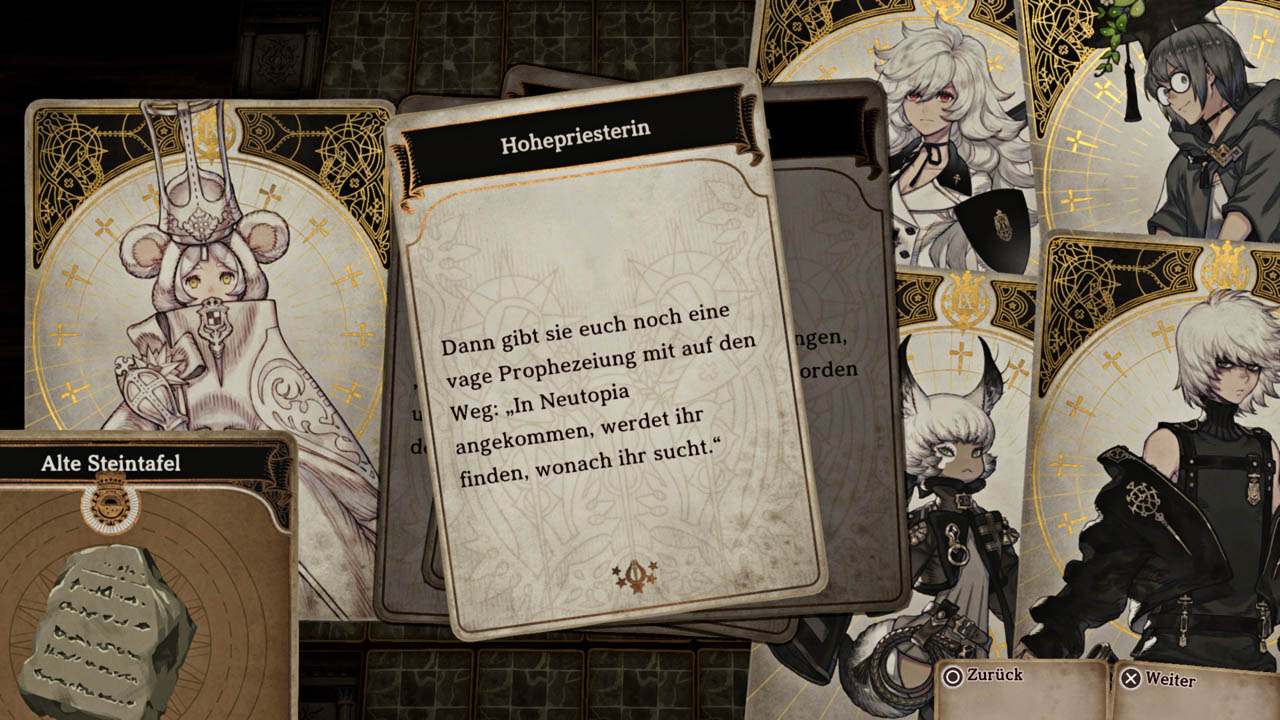 Gameplay-Screenshot mit der Gruppe und der Hohepriesterin.