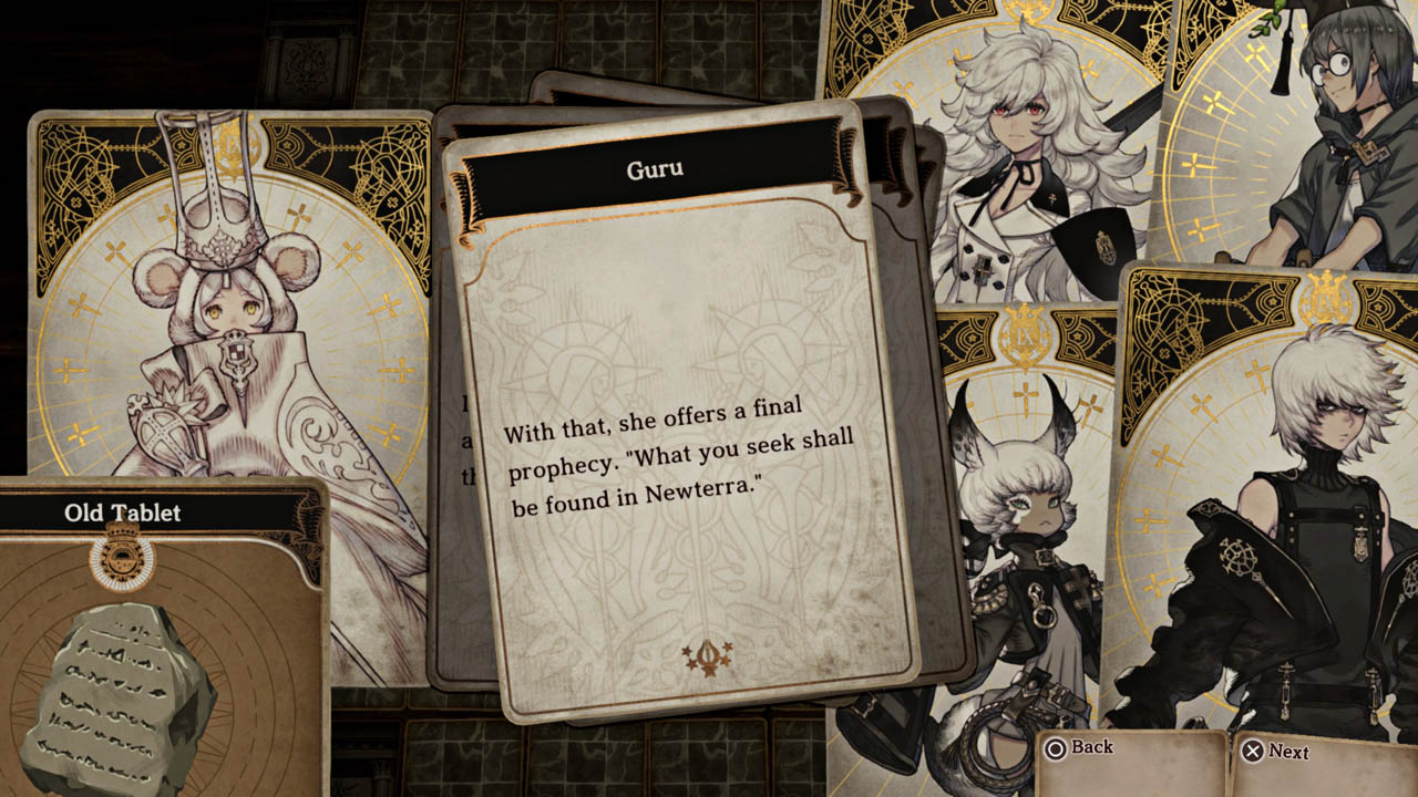 Gameplay screenshot showing the character party and the Guru