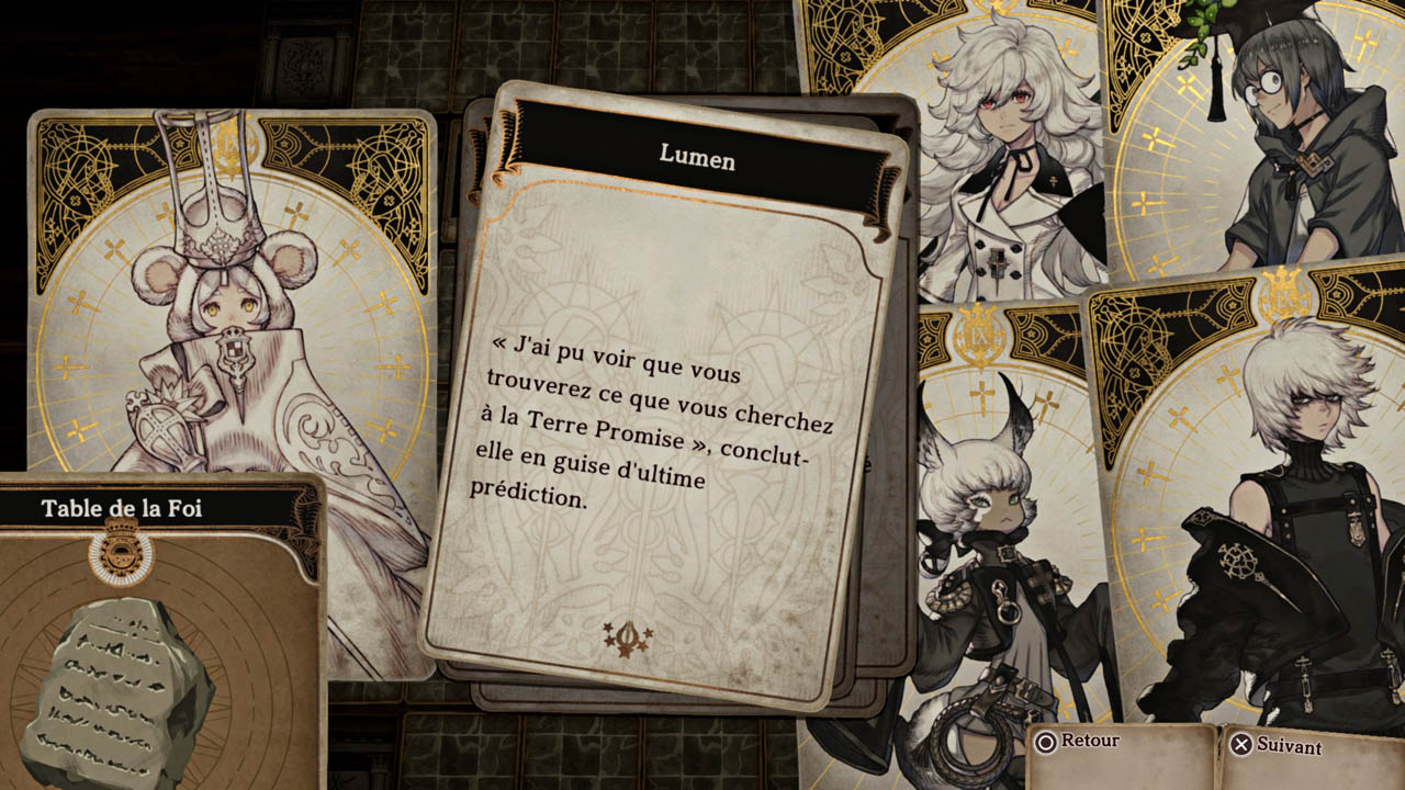 Capture d'écran de gameplay montrant l'équipe de personnages et Lumen.